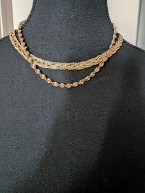 Gold-Tone Braided Rope Necklace -and Twist Necklace Vintage